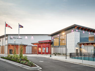 Exterior photo of a new elementary school